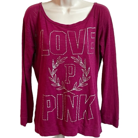 Victoria’s Secret PINK Scoop Neck Long Sleeve Top T Shirt Graphic Print XS - Picture 1 of 5